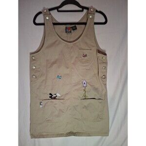 VTG MICKEY Unlimited Jerry Leigh Khaki Embroidered Overall Dress Size S